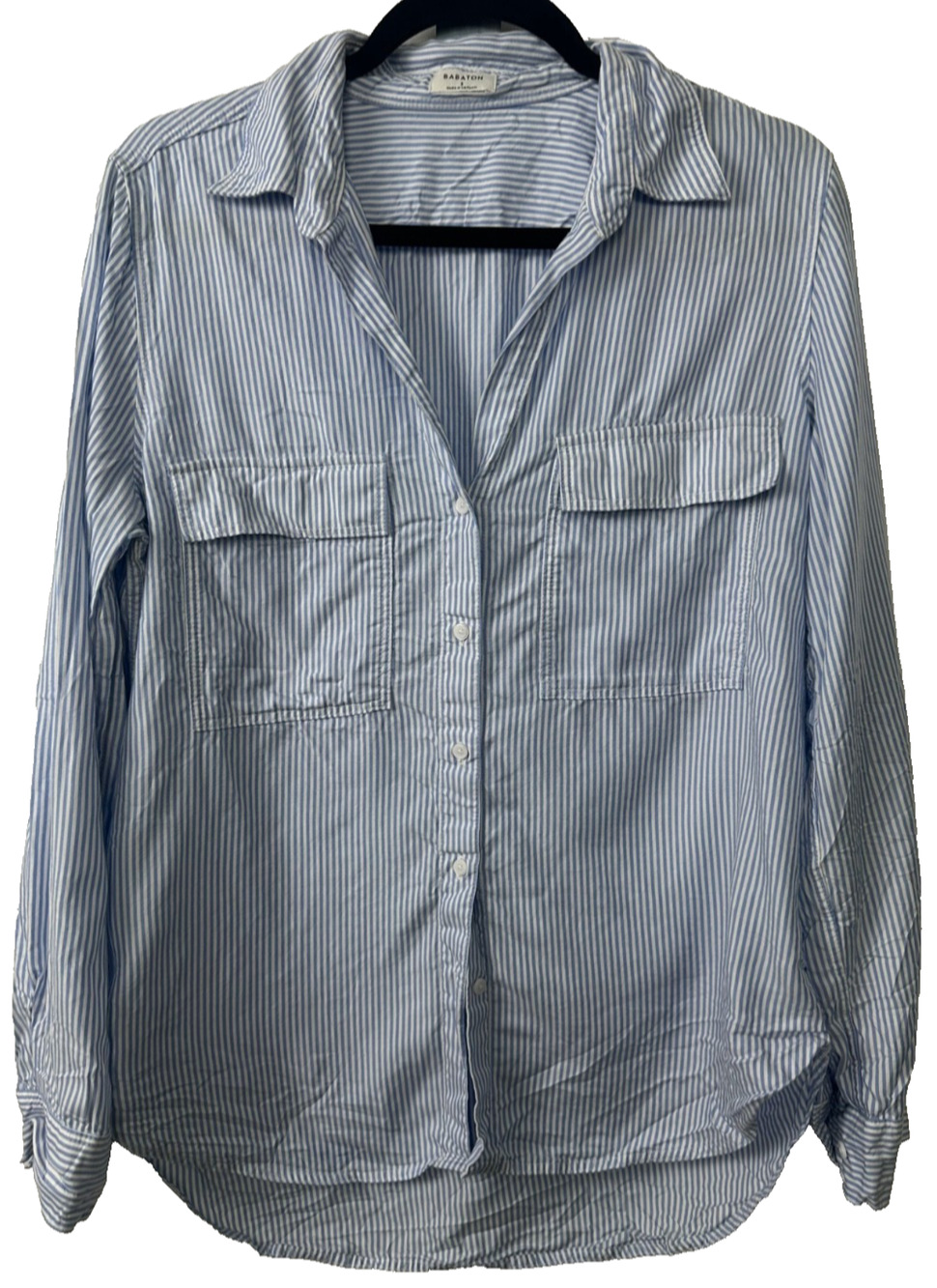 Aritzia Babaton Button Up Shirt Women's S White Striped 100% Lyocell Blouse A16
